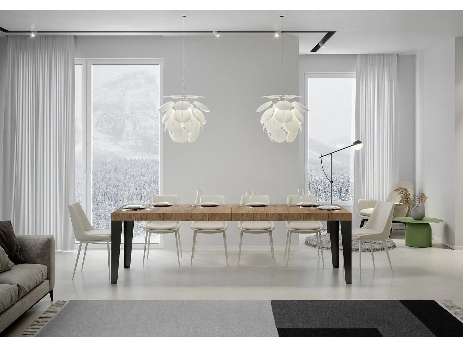 Udtræksbord 90x160/264 cm Flame Premium Naturlig Eg med antracit stel