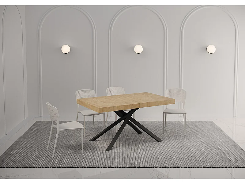 Table extensible 140/244x90 cm Karida Premium chêne nature pieds anthracite