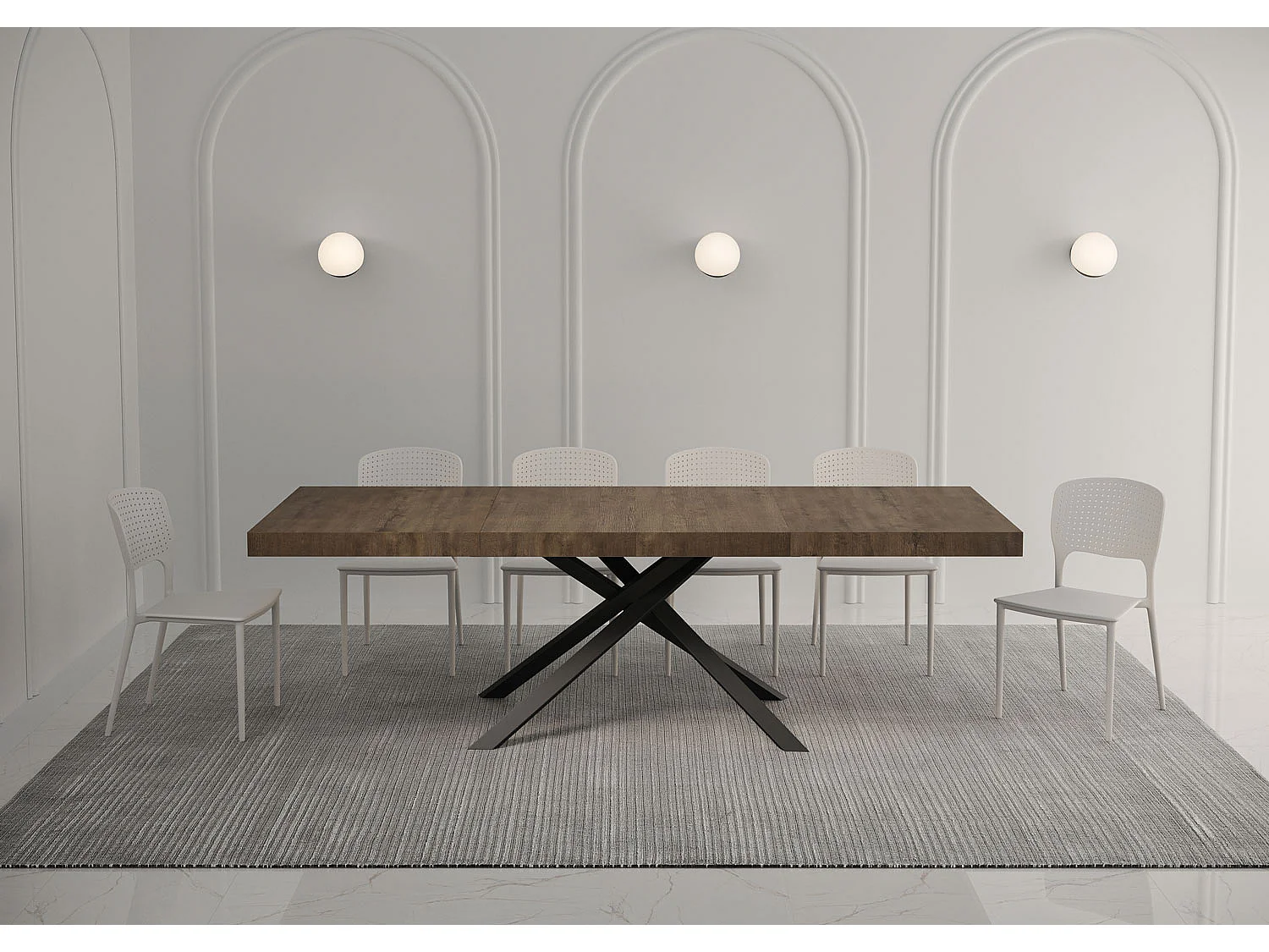 Mesa de jantar extensível 160/264x90 cm Karida Premium nogueira pernas antracite