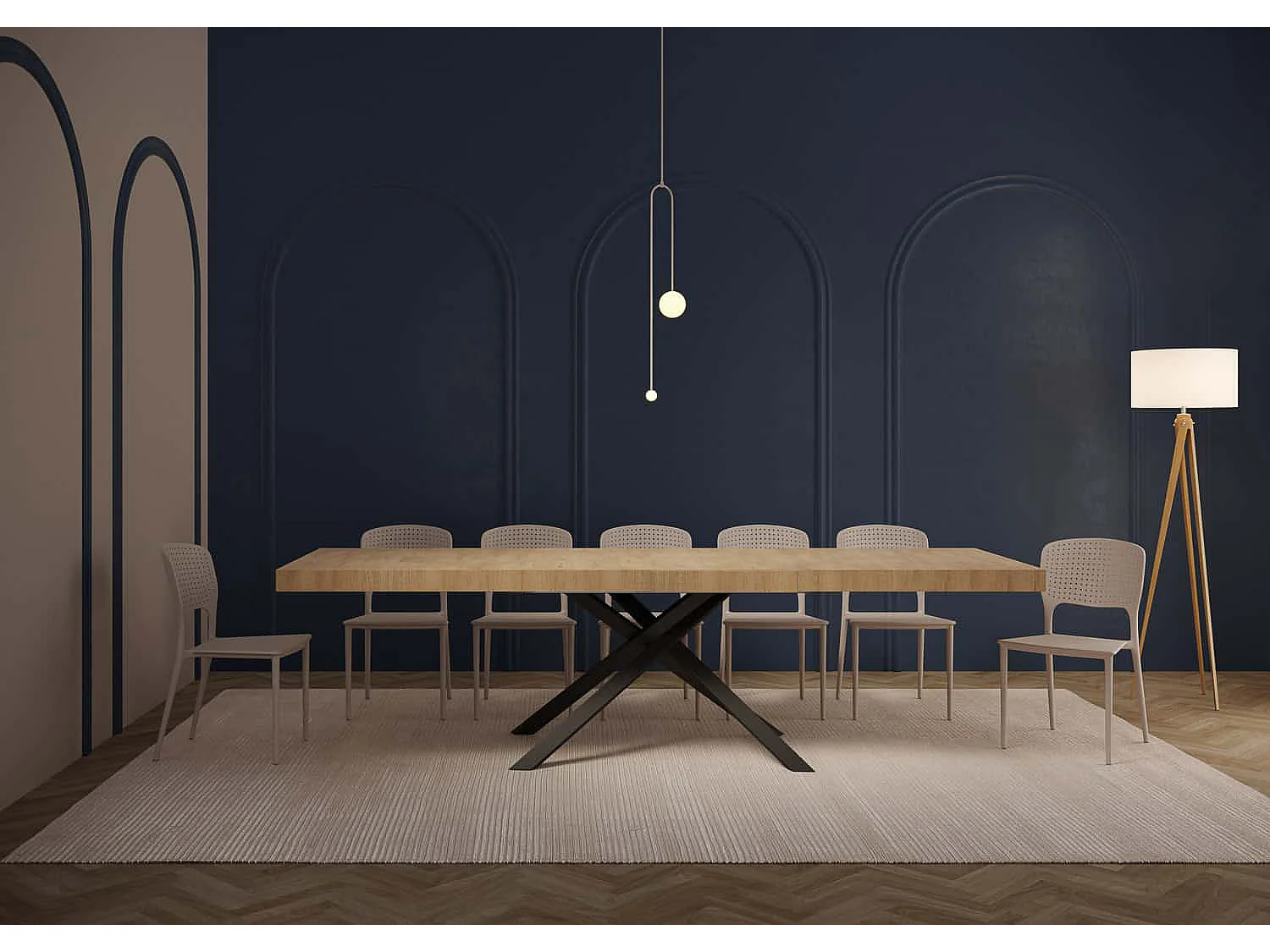 Table extensible 180/284x90 cm Karida Premium chêne nature pieds anthracite