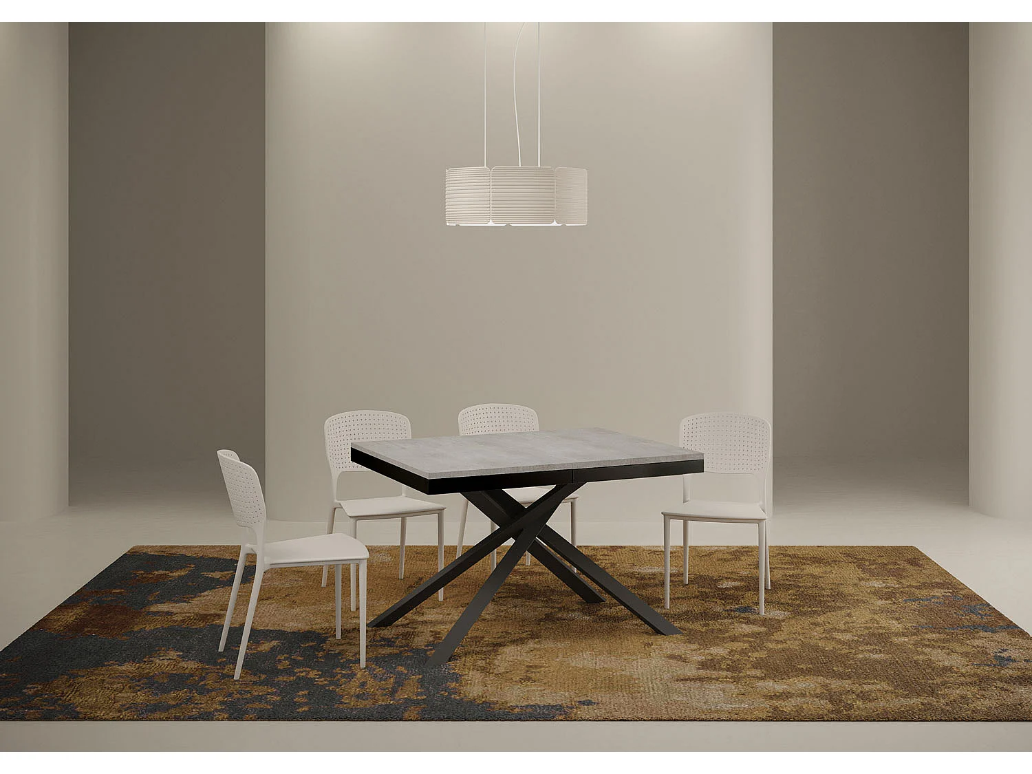 Table extensible 120/224x90 cm Karida Evolution gris béton cadre et pieds anthracite