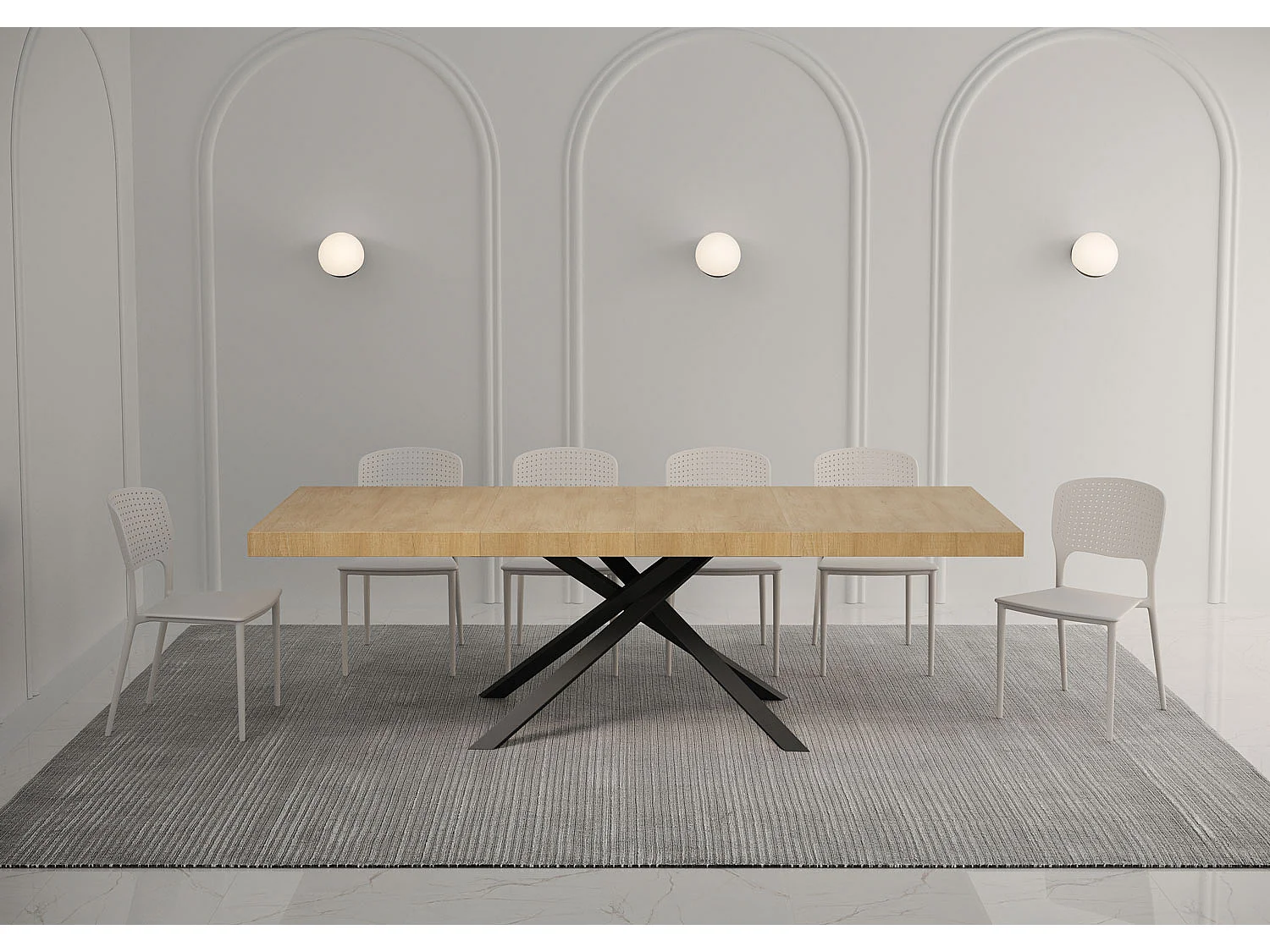 Table extensible 160/264x90 cm Karida Premium chêne nature pieds anthracite