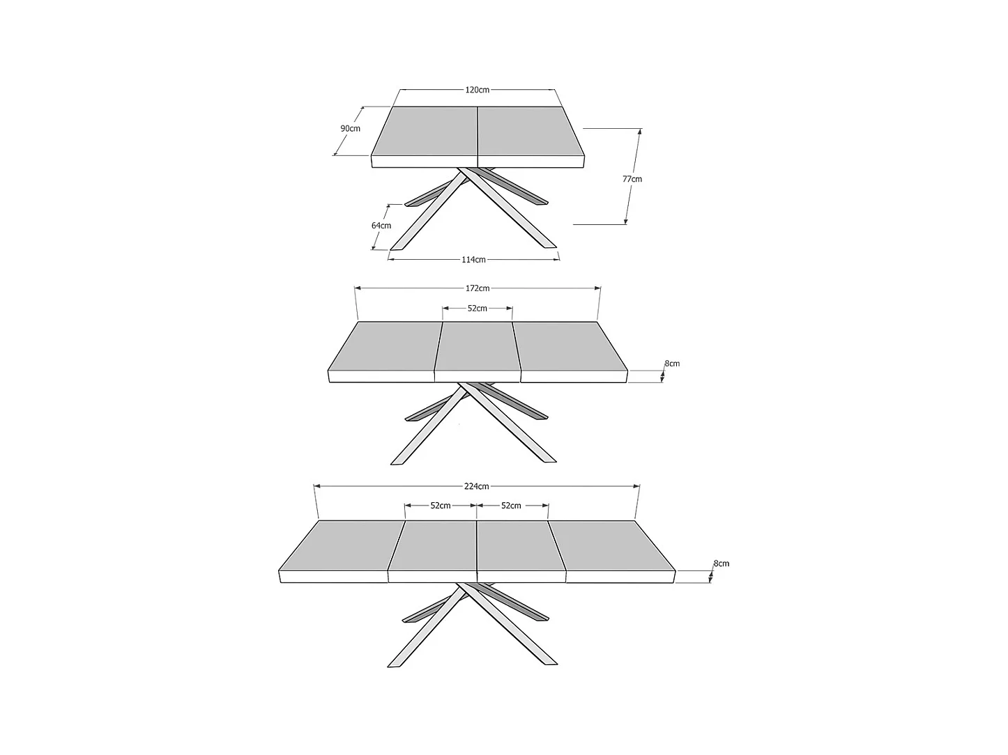 Uitschuifbare tafel 90x120/224 cm Karida Premium walnoot frame antraciet