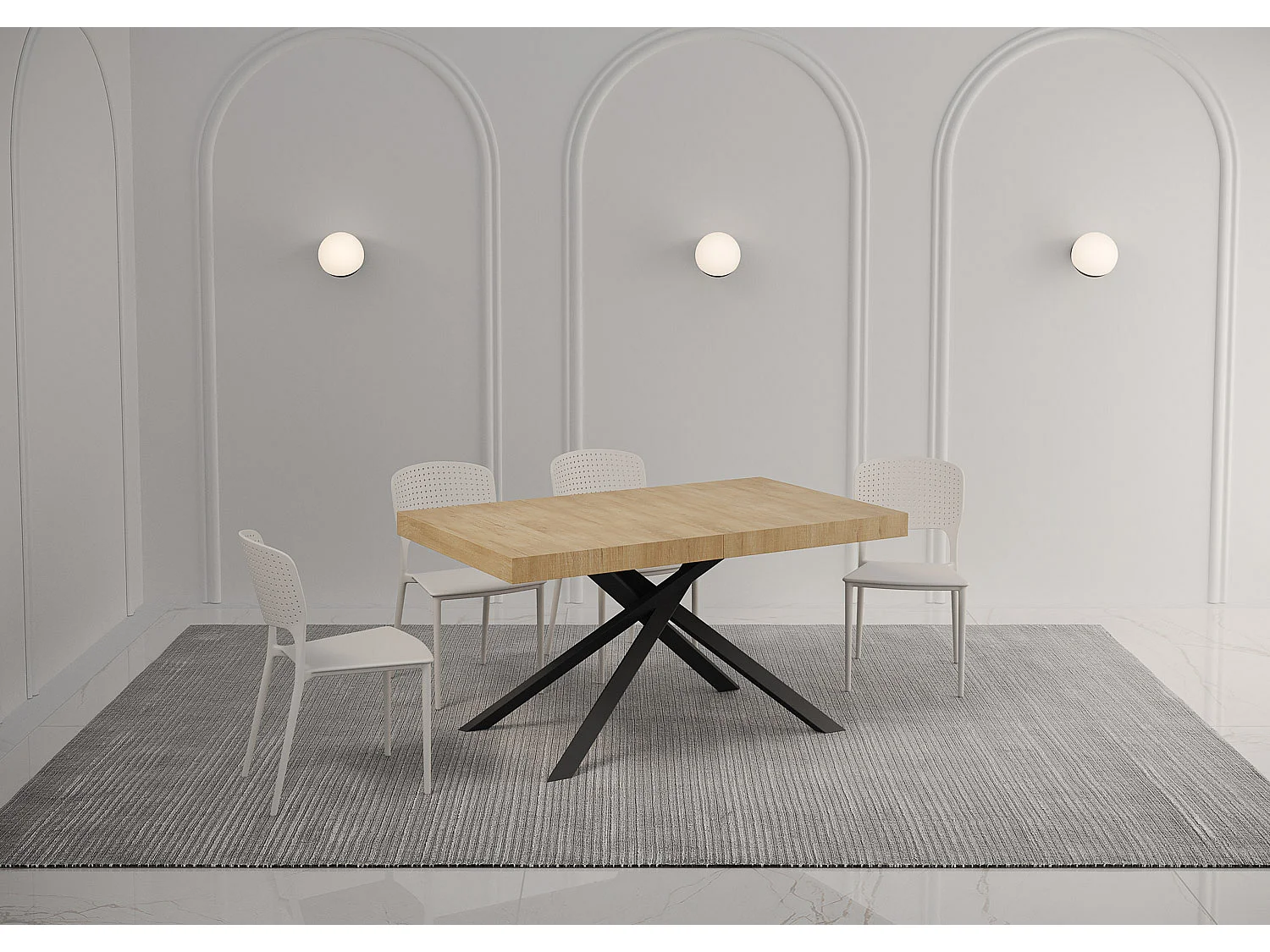 Table extensible 140/244x90 cm Karida chêne nature pieds anthracite