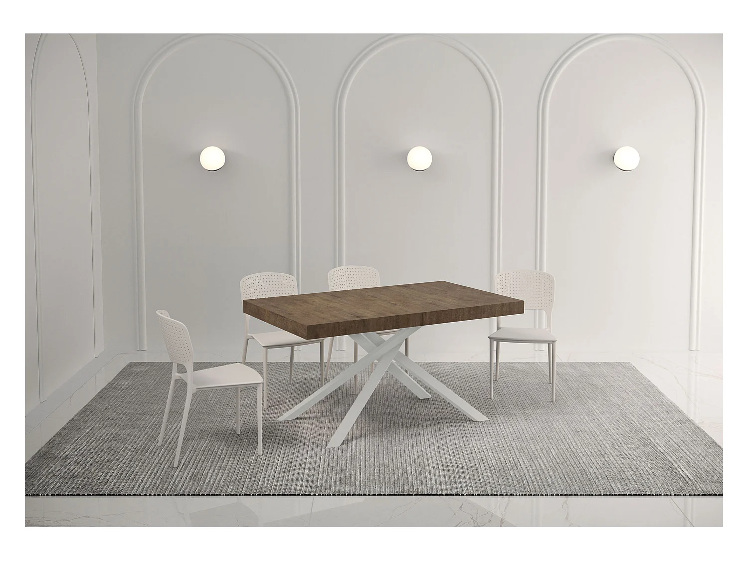 Table extensible 90x160/420 cm Karida noyer pieds blanc