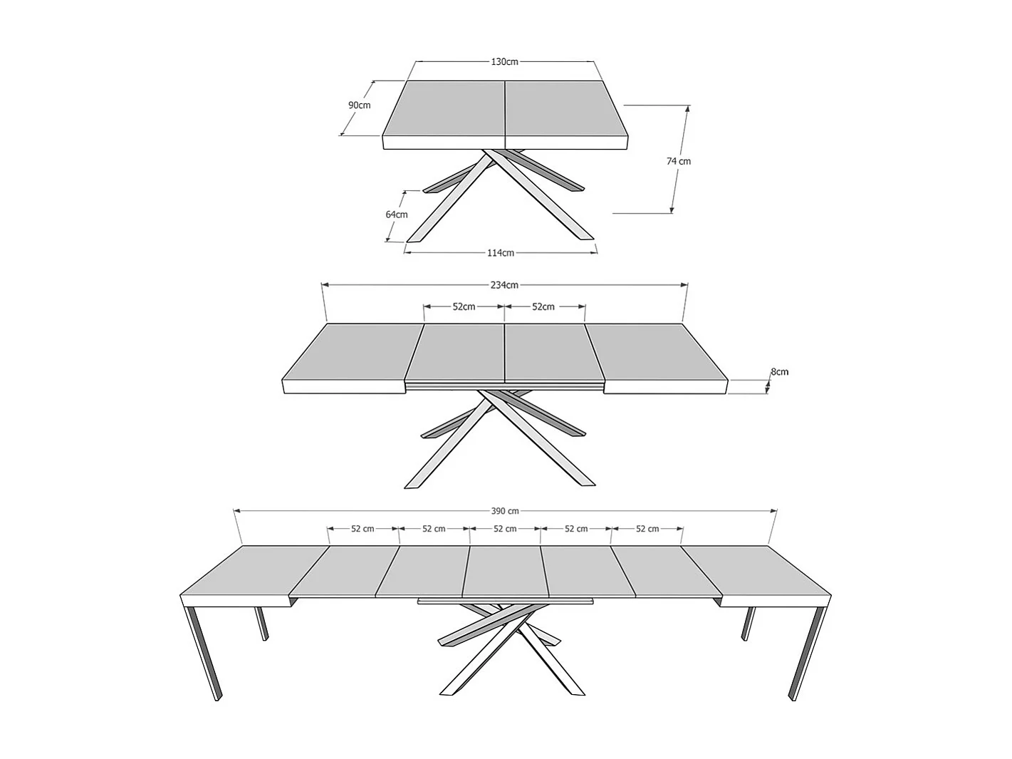 Table extensible 130/390x90 cm Karida chêne nature pieds blancs