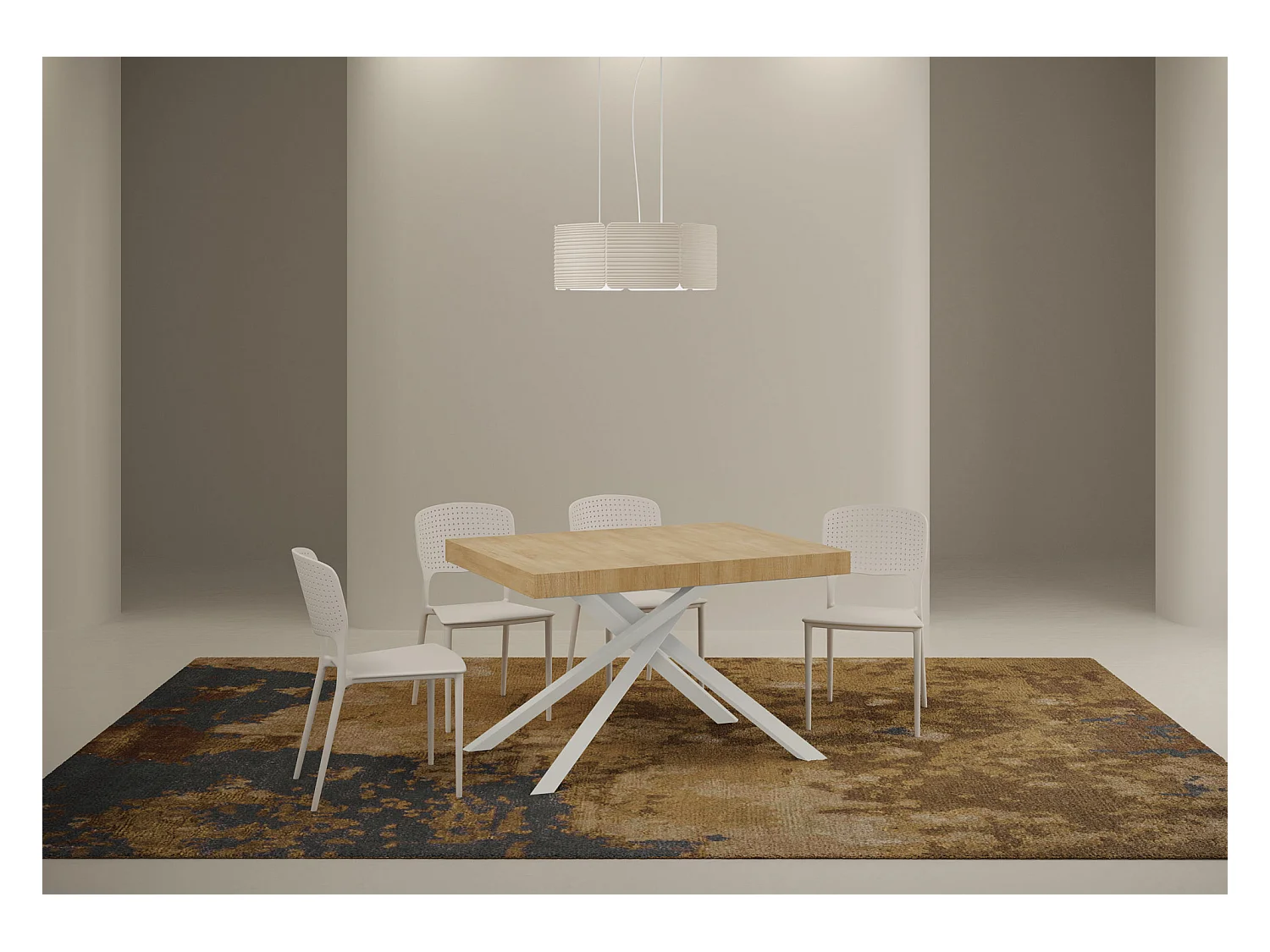 Table extensible 90x130/390 cm Karida chêne nature pieds blanc