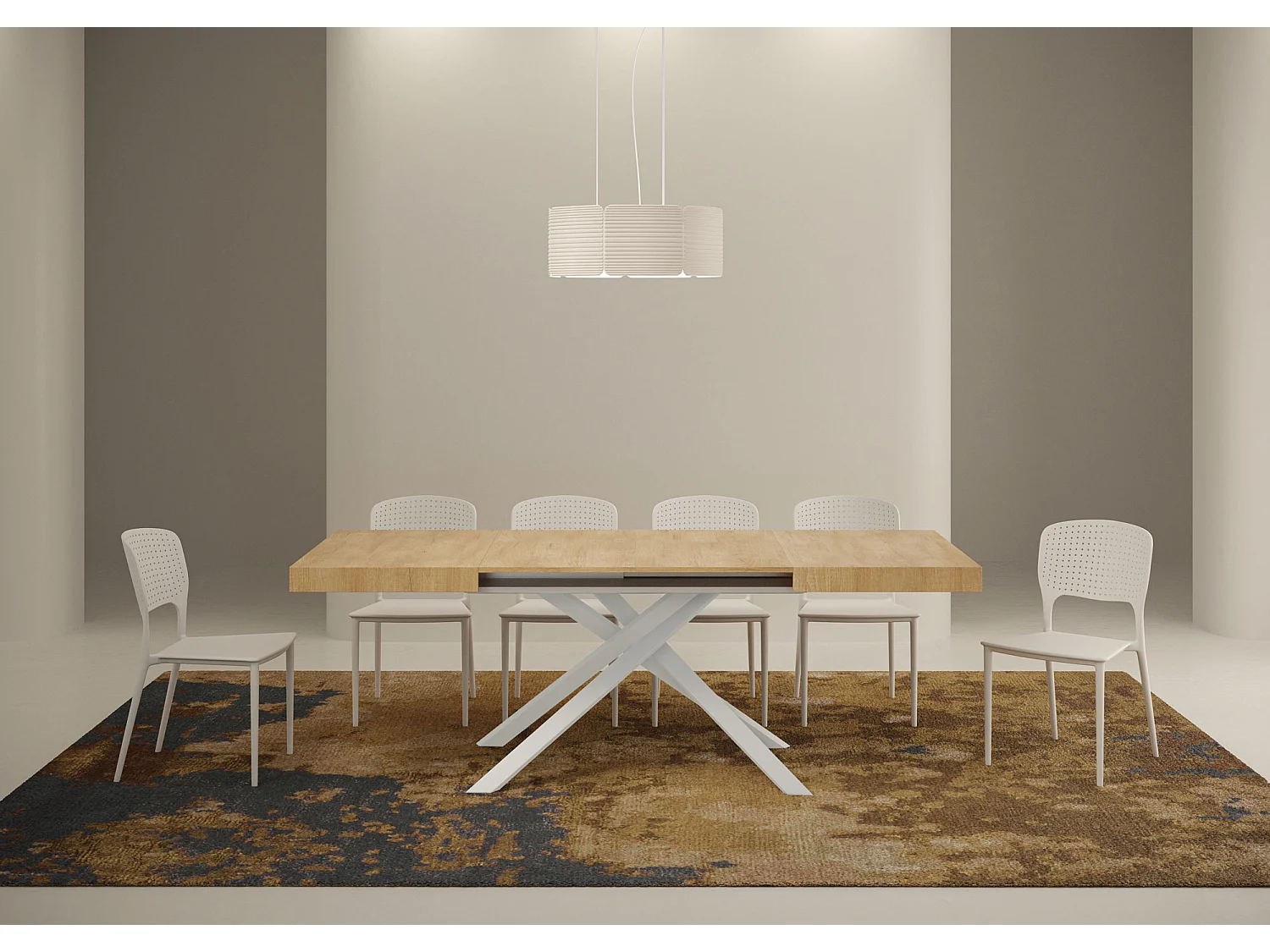 Table extensible 130/390x90 cm Karida chêne nature pieds blancs