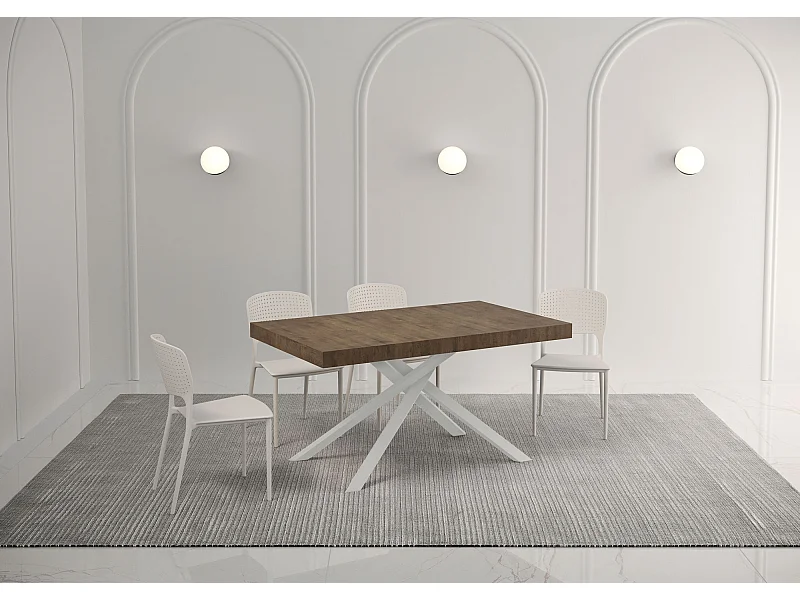 Table extensible 160/264x90 cm Karida Premium noyer pieds blancs