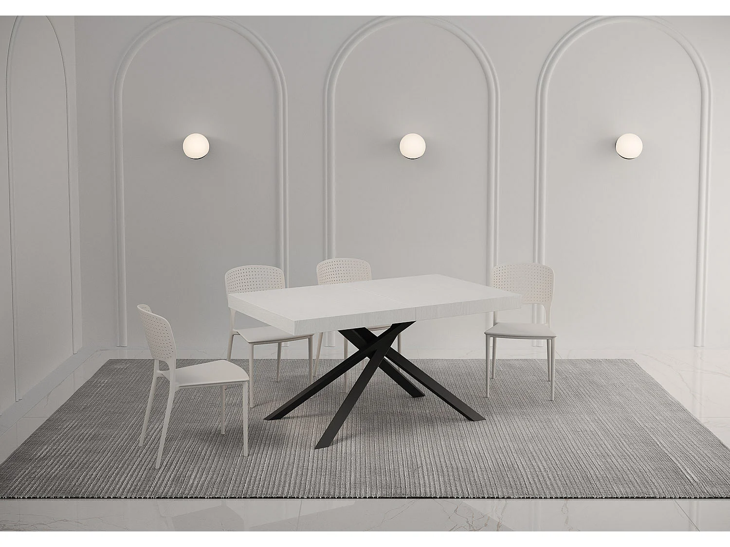 Table extensible 140/244x90 cm Karida Premium frêne blanc pieds anthracite