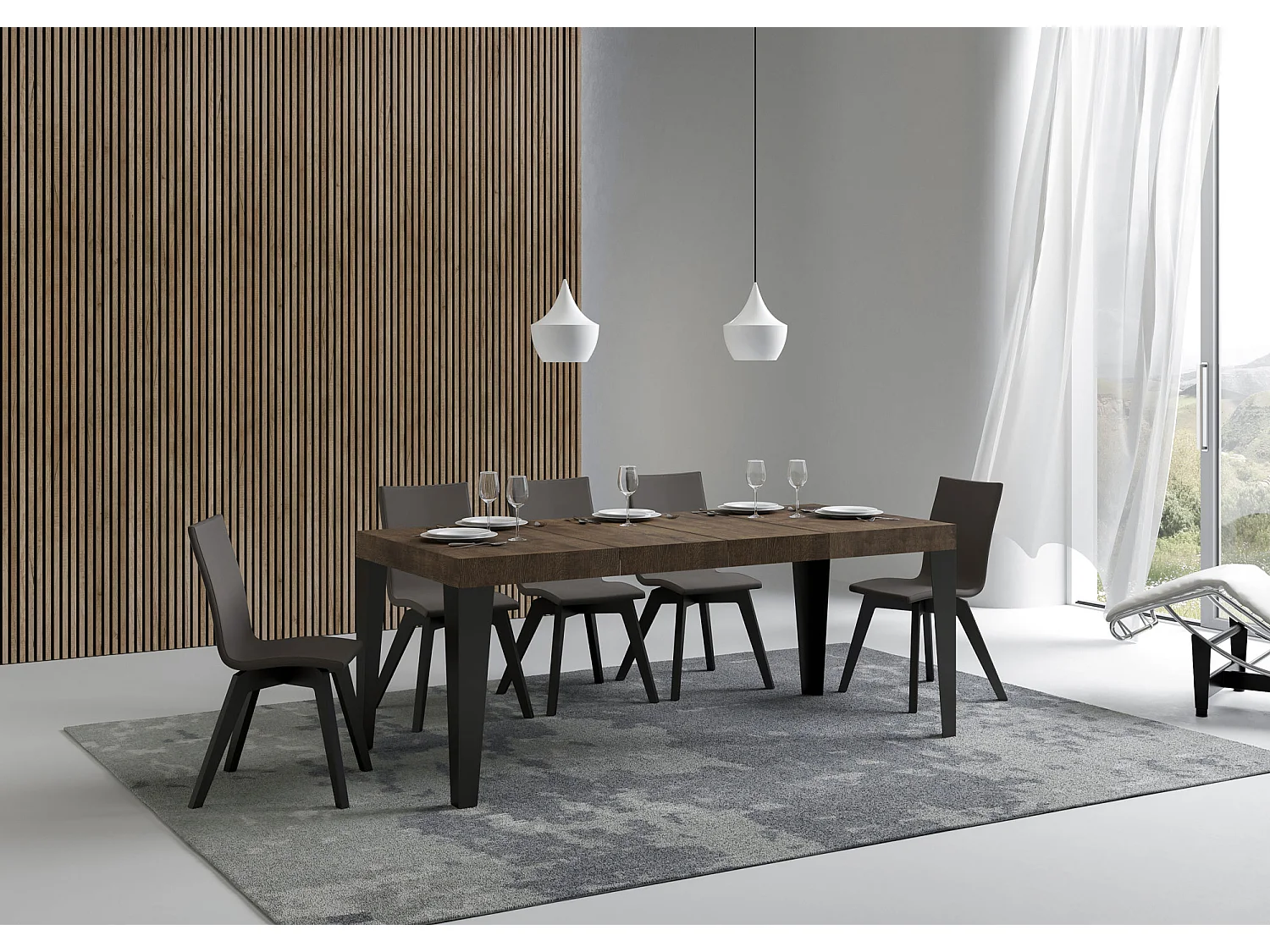 Table extensible 130/234x90 cm Flame Premium noyer pieds anthracite