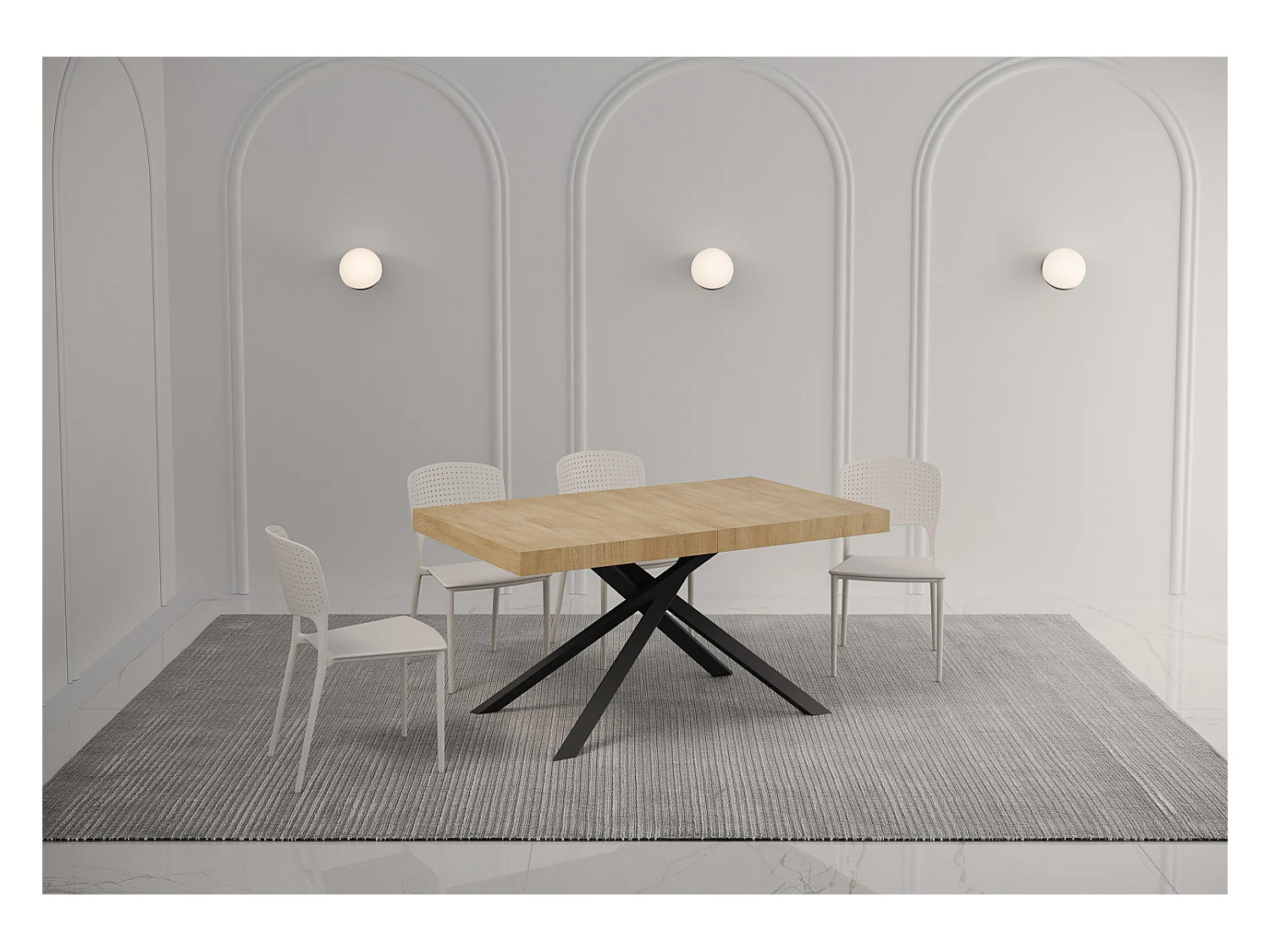 Table extensible 90x140/400 cm Karida chêne nature pieds anthracite