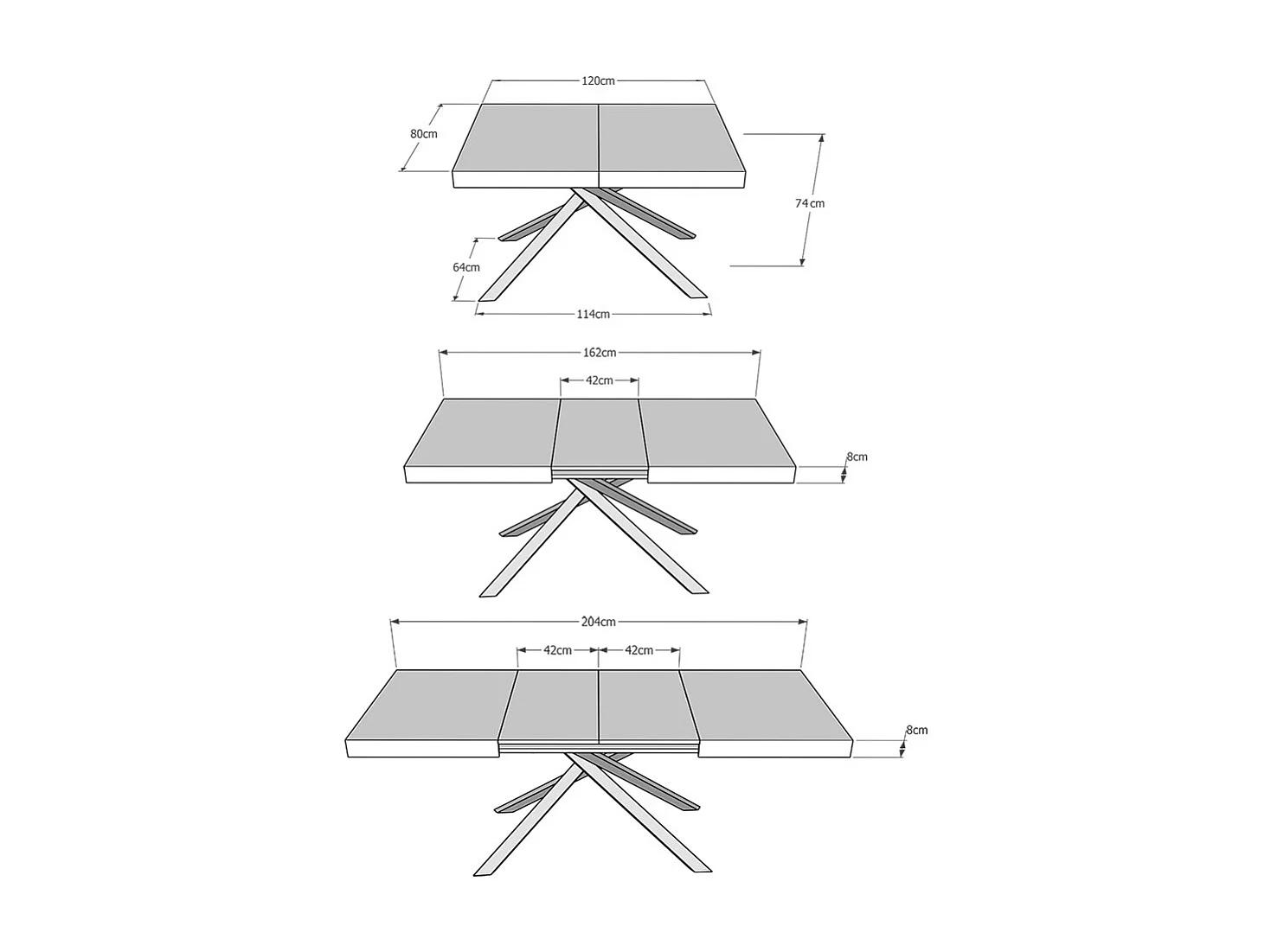 Table extensible 120/204x80 cm Karida chêne nature pieds anthracite