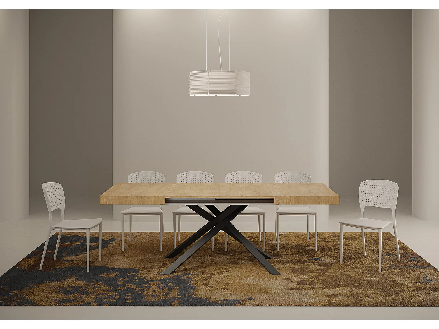 Table extensible 120/204x80 cm Karida chêne nature pieds anthracite