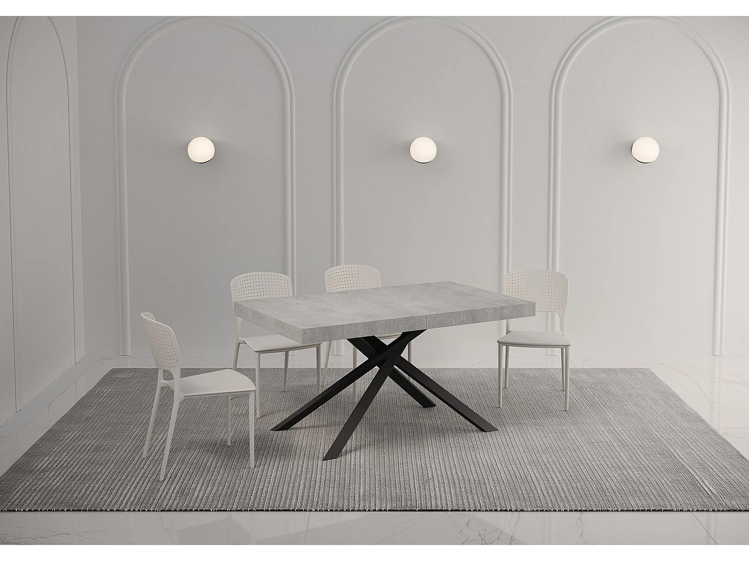 Table extensible 90x160/264 cm Karida Premium gris béton pieds anthracite