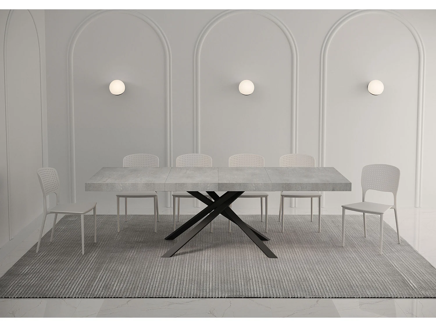 Table extensible 160/264x90 cm Karida Premium gris béton pieds anthracite