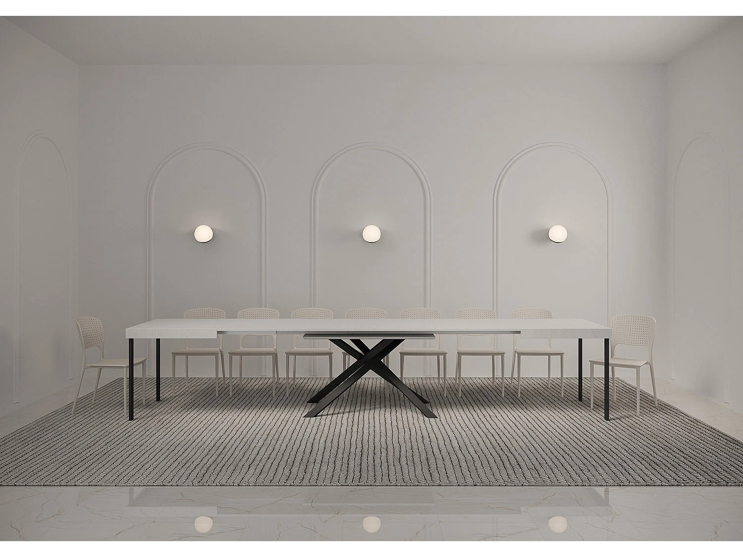 Table extensible 140/400x90 cm Karida frêne blanc pieds anthracite