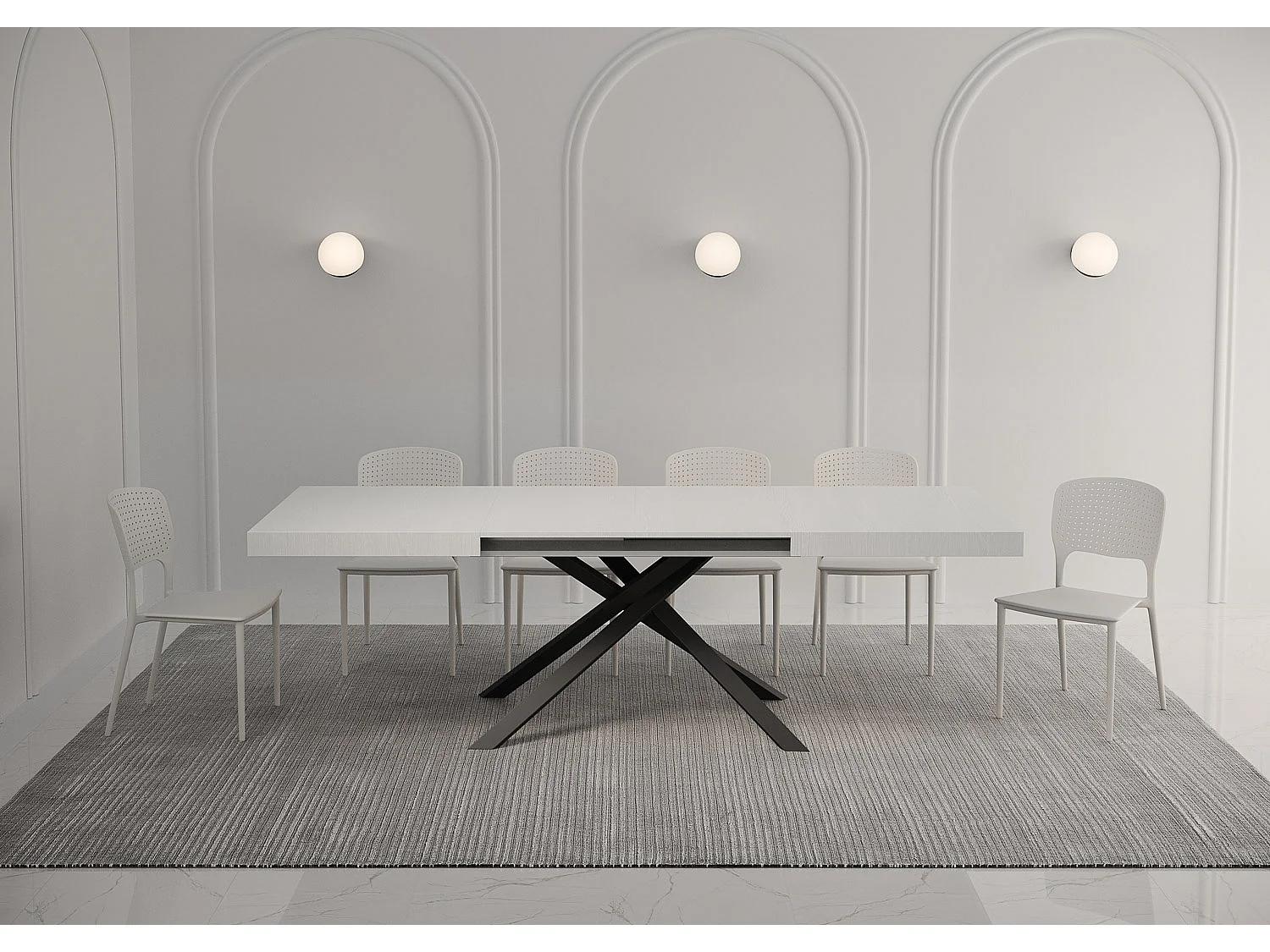 Table extensible 140/400x90 cm Karida frêne blanc pieds anthracite