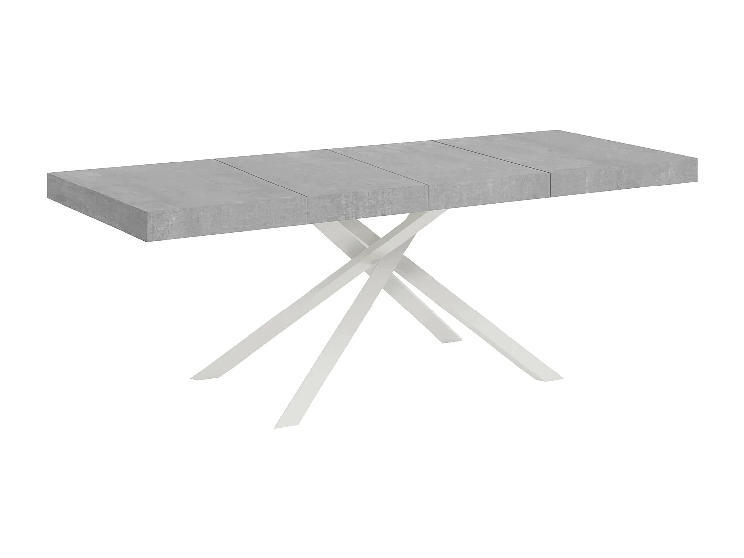 Table extensible 180/284x90 cm Karida Premium gris béton pieds blancs