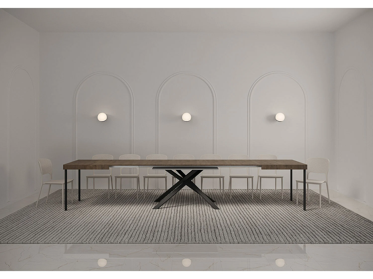 Uitschuifbare tafel 140/400x90 cm Karida walnoot met antraciete poten