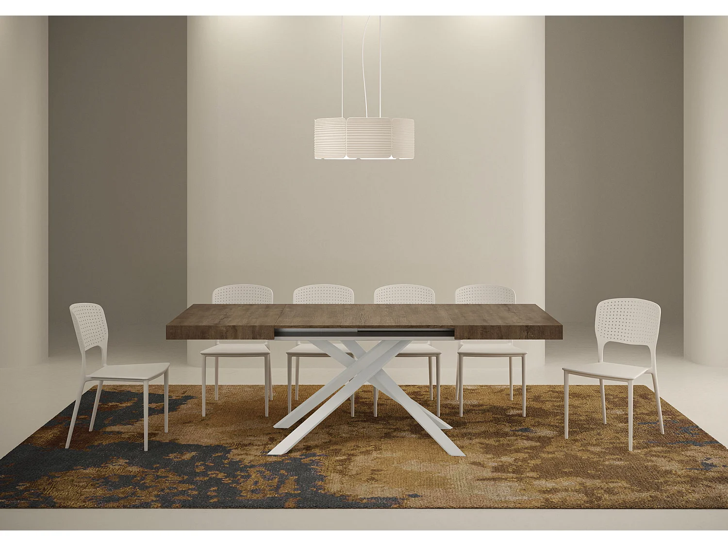 Tavolo allungabile 120/204x80 cm Karida noce gambe bianche