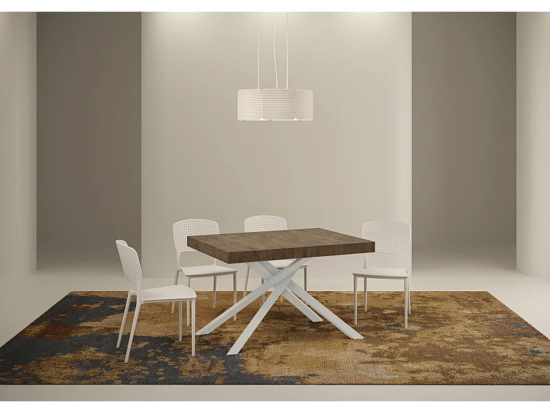 Uitschuifbare tafel 120/204x80 cm Karida walnoot met wit poten
