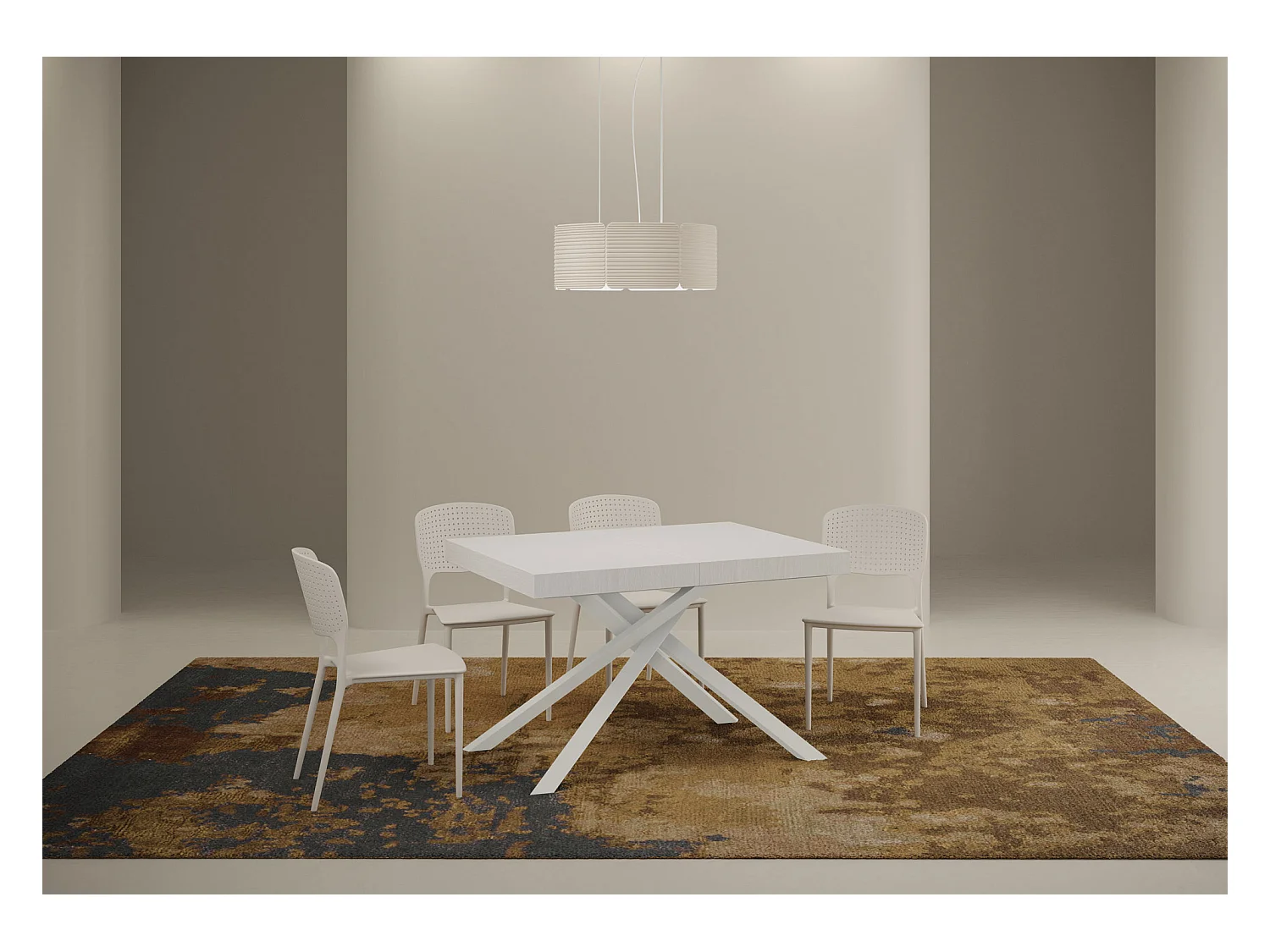 Mesa de jantar extensível 90x130/234 cm Karida cinza branca pernas branco