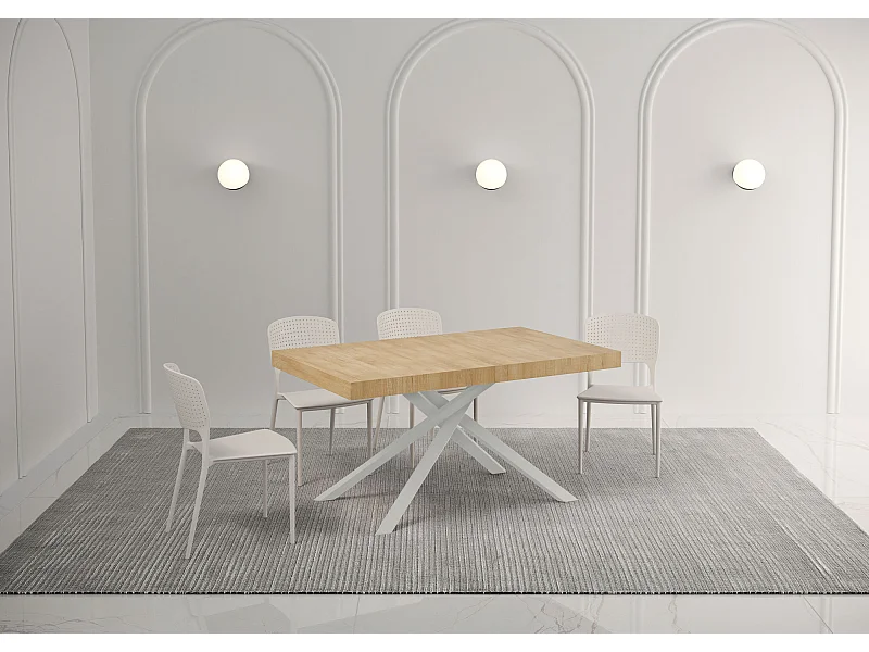 Table extensible 160/264x90 cm Karida Premium chêne nature pieds blancs