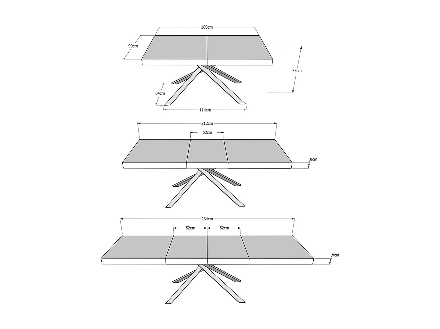 Table extensible 160/264x90 cm Karida Premium chêne nature pieds blancs