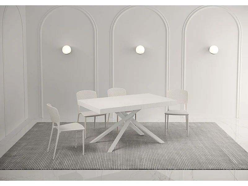 Table extensible 140/244x90 cm Karida Premium frêne blanc pieds blancs