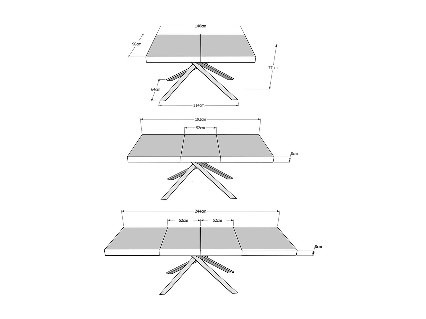 Table extensible 140/244x90 cm Karida Premium frêne blanc pieds blancs
