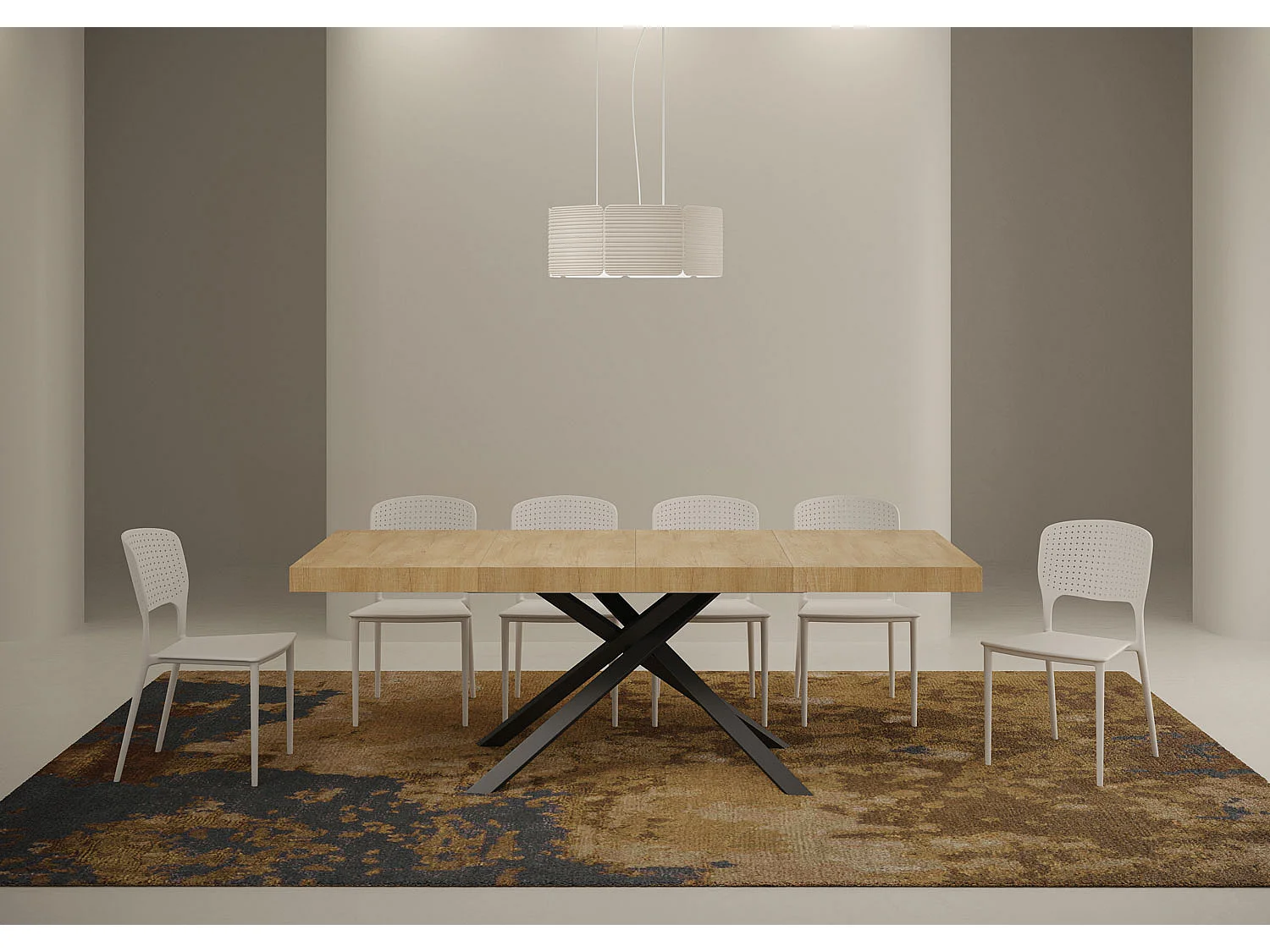 Mesa de jantar extensível 130/234x90 cm Karida Premium carvalho natural pernas antracite
