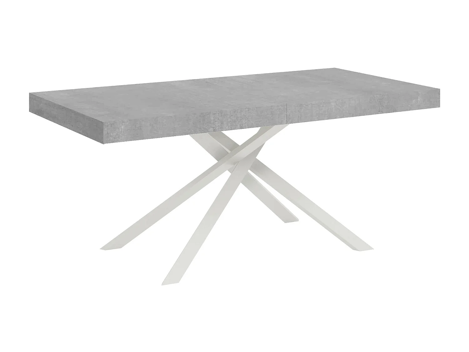 Table extensible 160/264x90 cm Karida gris béton pieds blancs