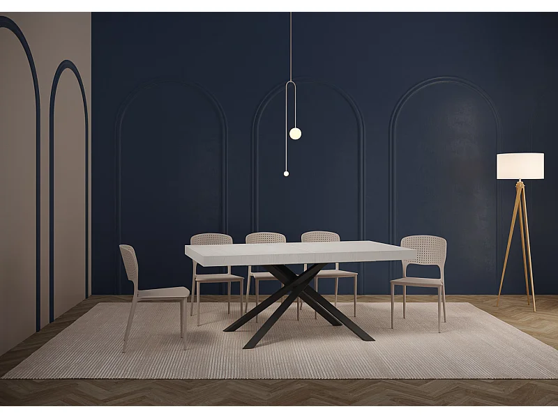 Table extensible 180/284x90 cm Karida frêne blanc pieds anthracite