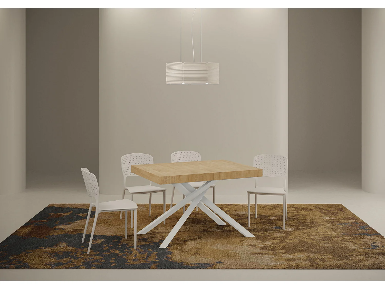 Table extensible 120/204x80 cm Karida chêne nature pieds blancs