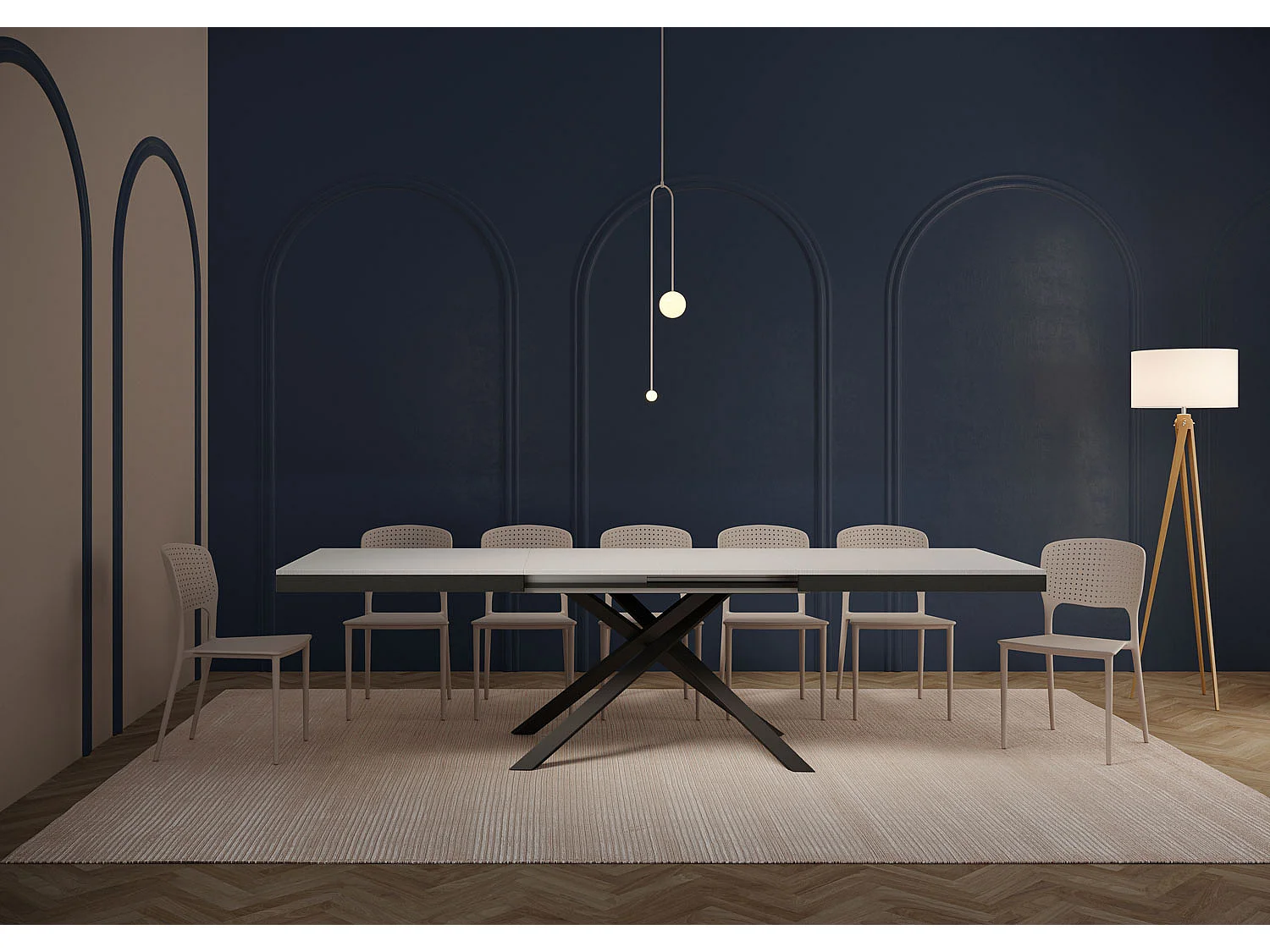 Uitschuifbare tafel 180/284x90 cm Karida Evolution eiken wit met antraciet frame en poten