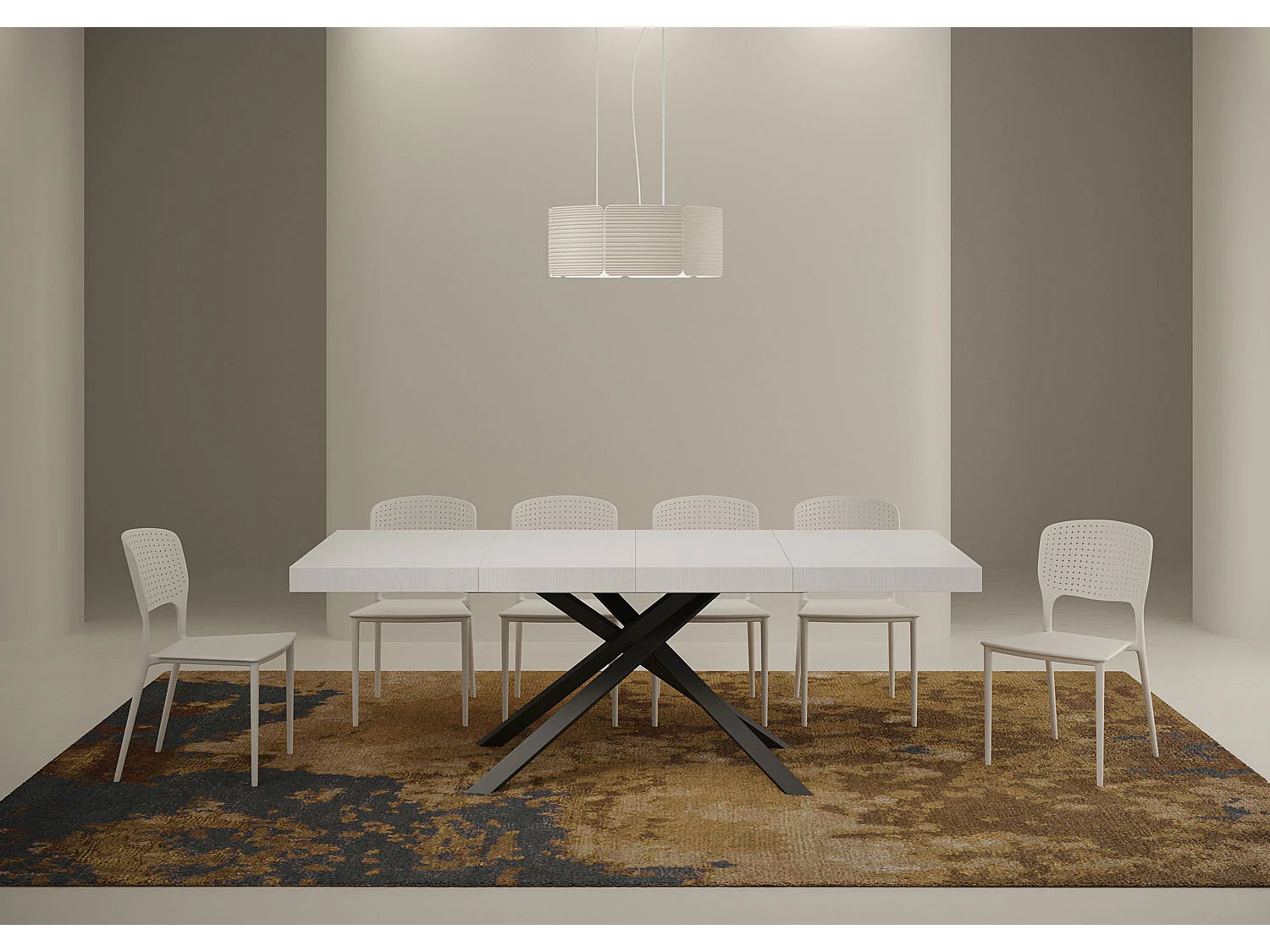 Table extensible 120/224x90 cm Karida Premium frêne blanc pieds anthracite