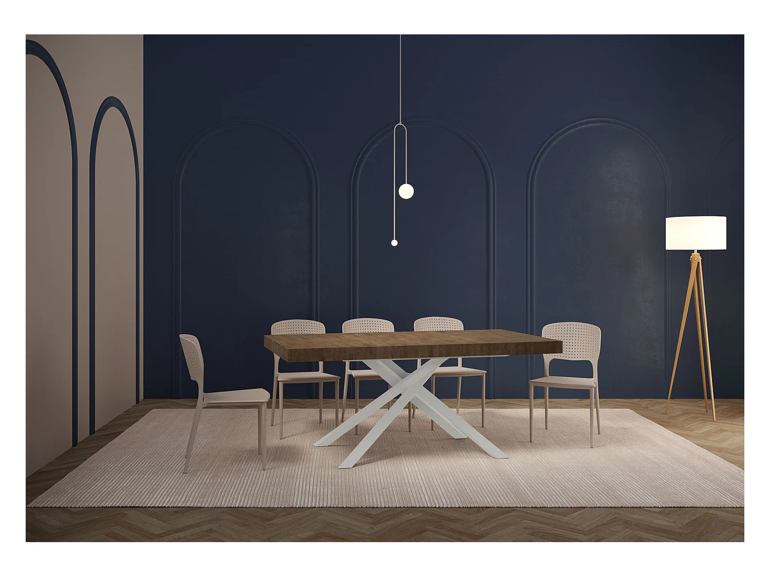 Table extensible 90x180/440 cm Karida noyer pieds blanc