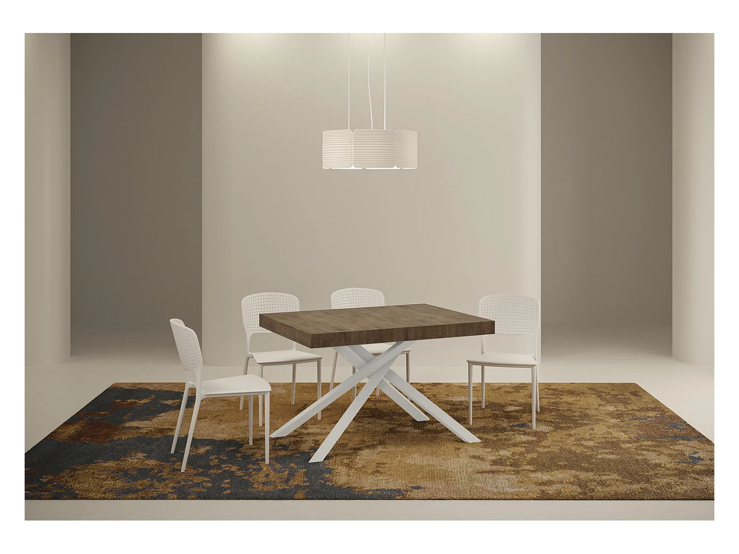 Table extensible 90x130/390 cm Karida noyer pieds blanc