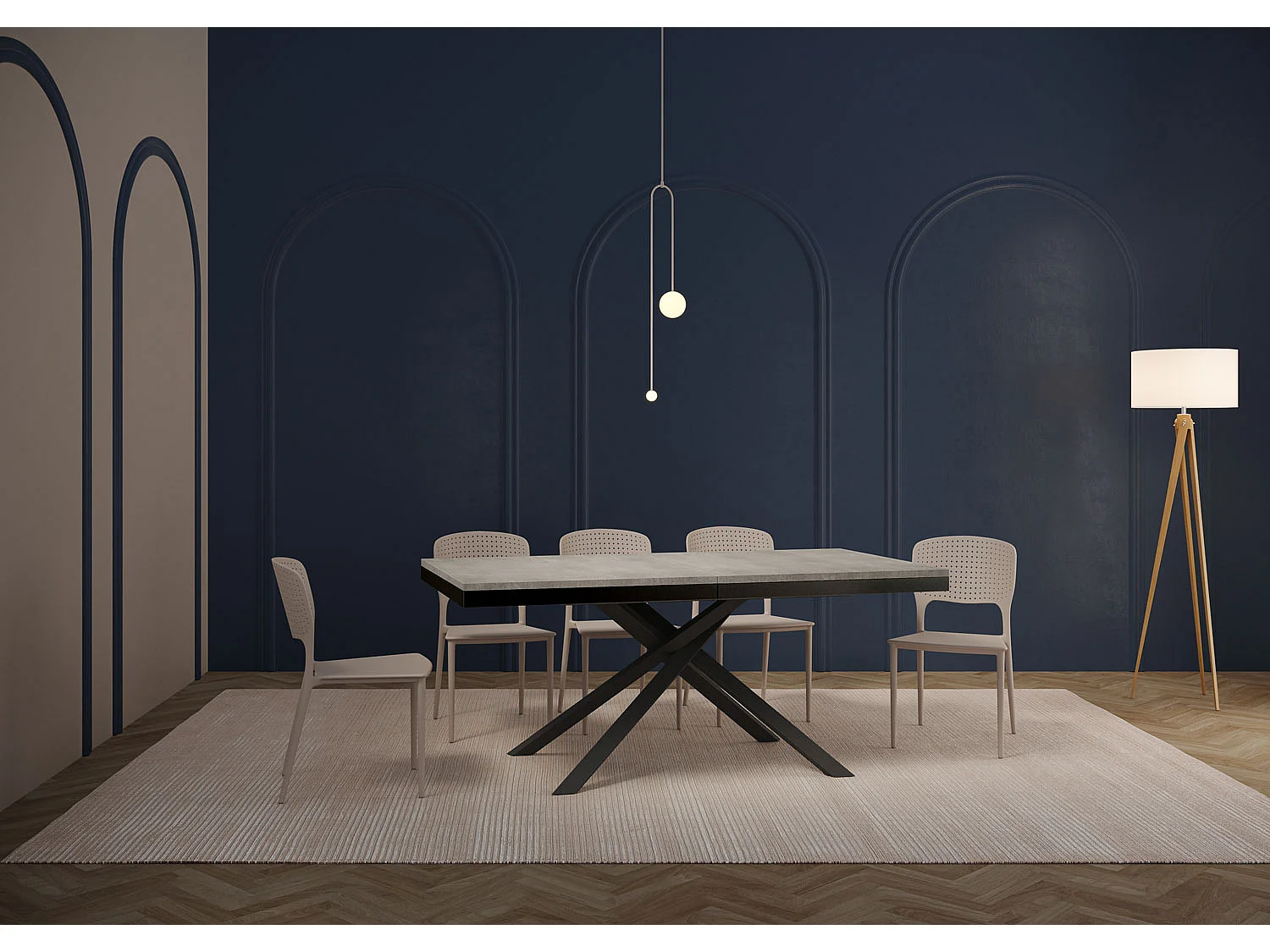Table extensible 180/284x90 cm Karida Evolution gris béton cadre et pieds anthracite