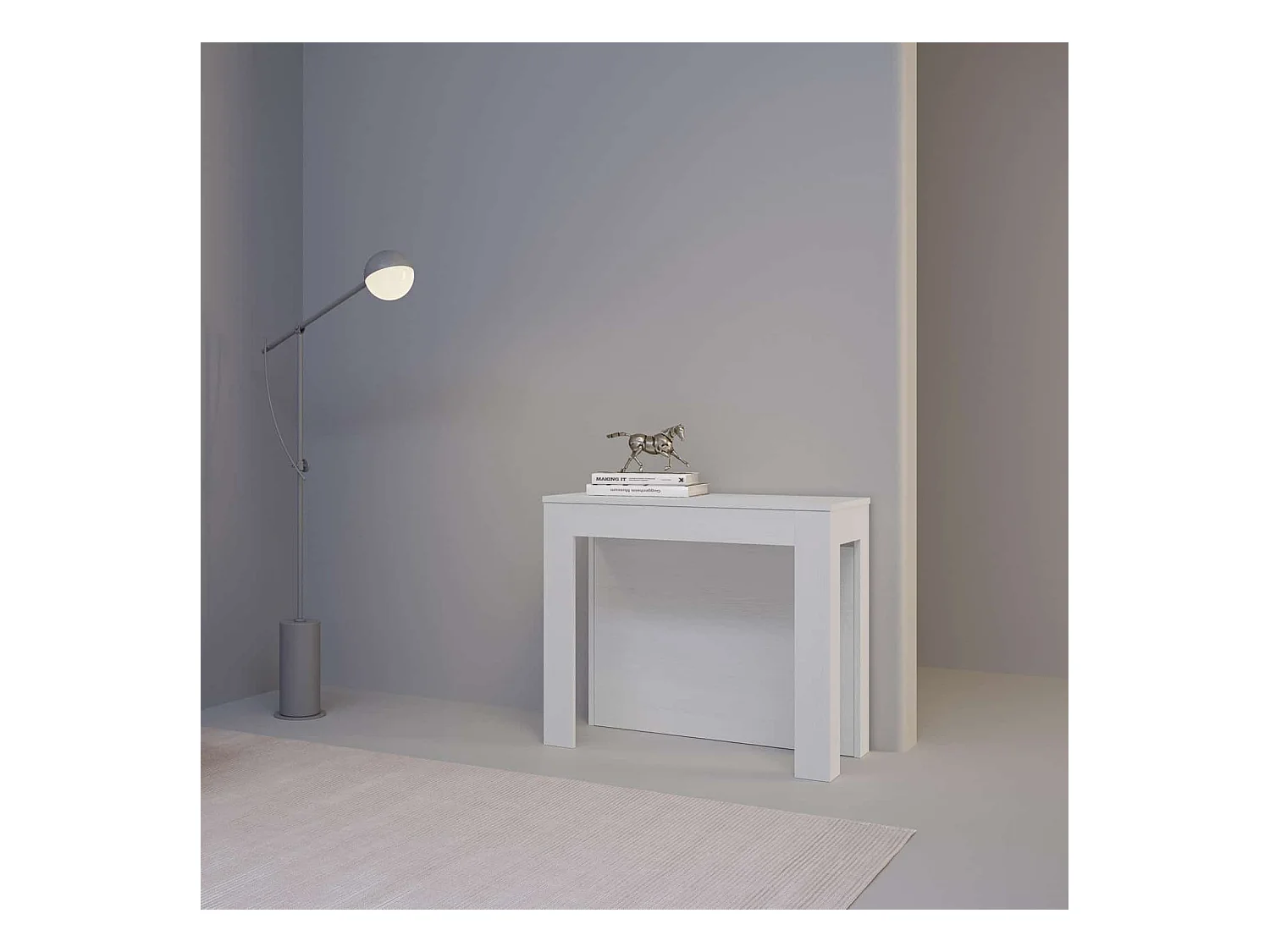 Console extensible 90x42/290 cm Cayman frêne blanc rallonges internes