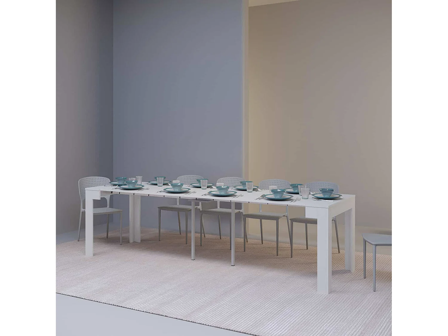 Uitschuifbare sidetable 90x42/290 cm Cayman eiken wit interne verlengstukken