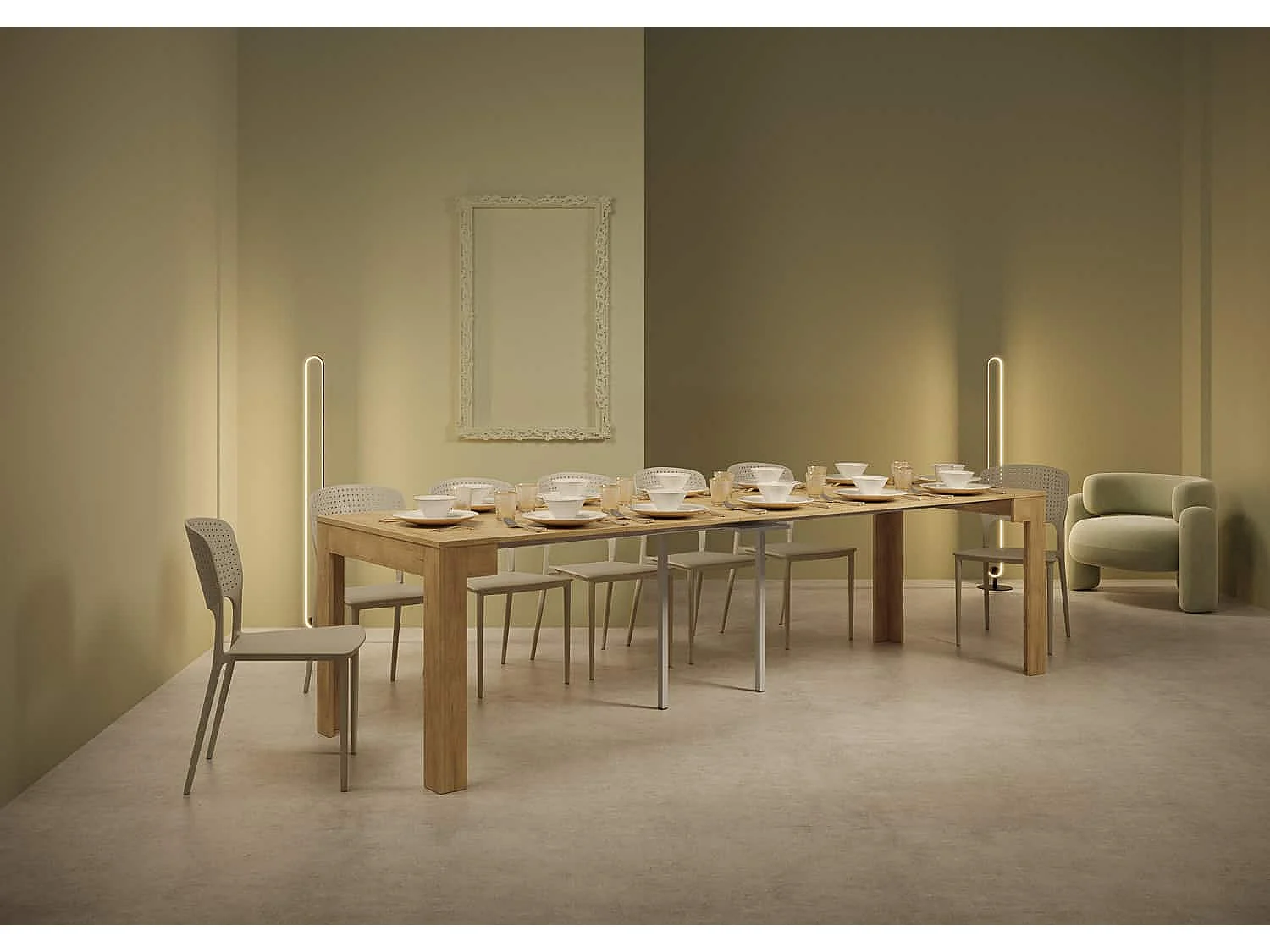 Console extensible 90x42/302 cm Bora chêne nature