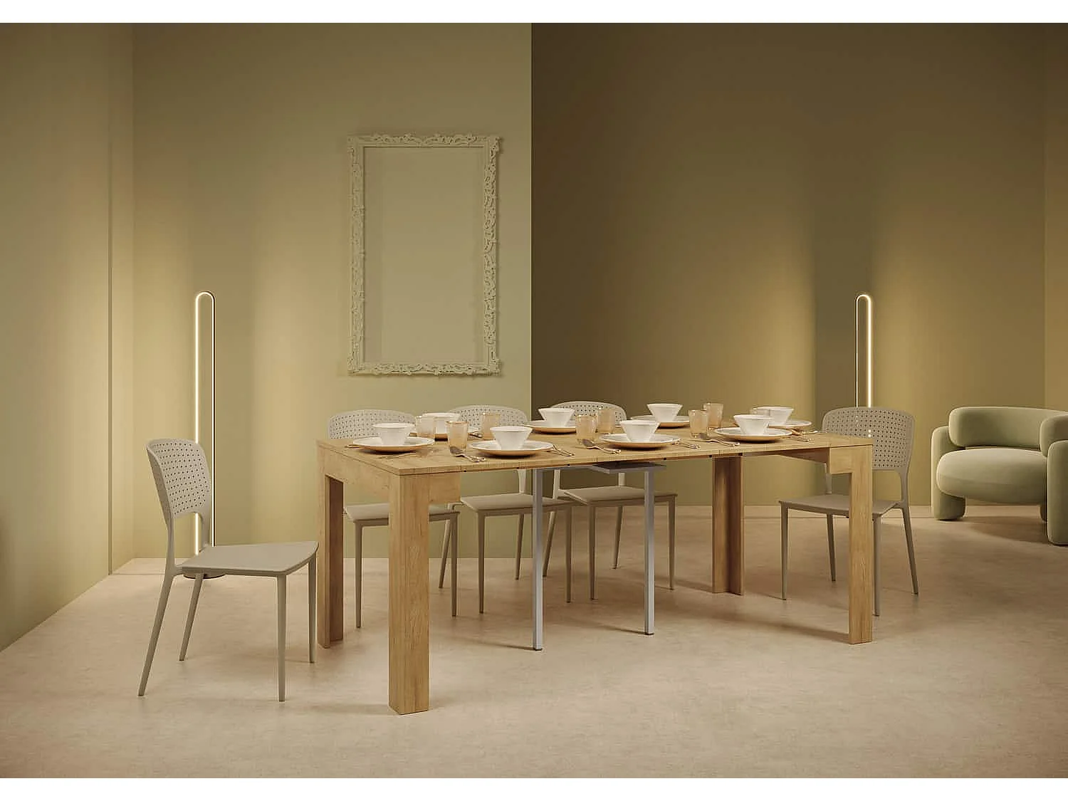 Console extensible 90x42/302 cm Bora chêne nature
