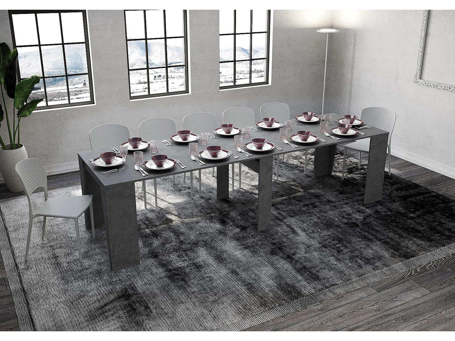 Console extensible 90x48/308 cm Anvar anthracite spatulé