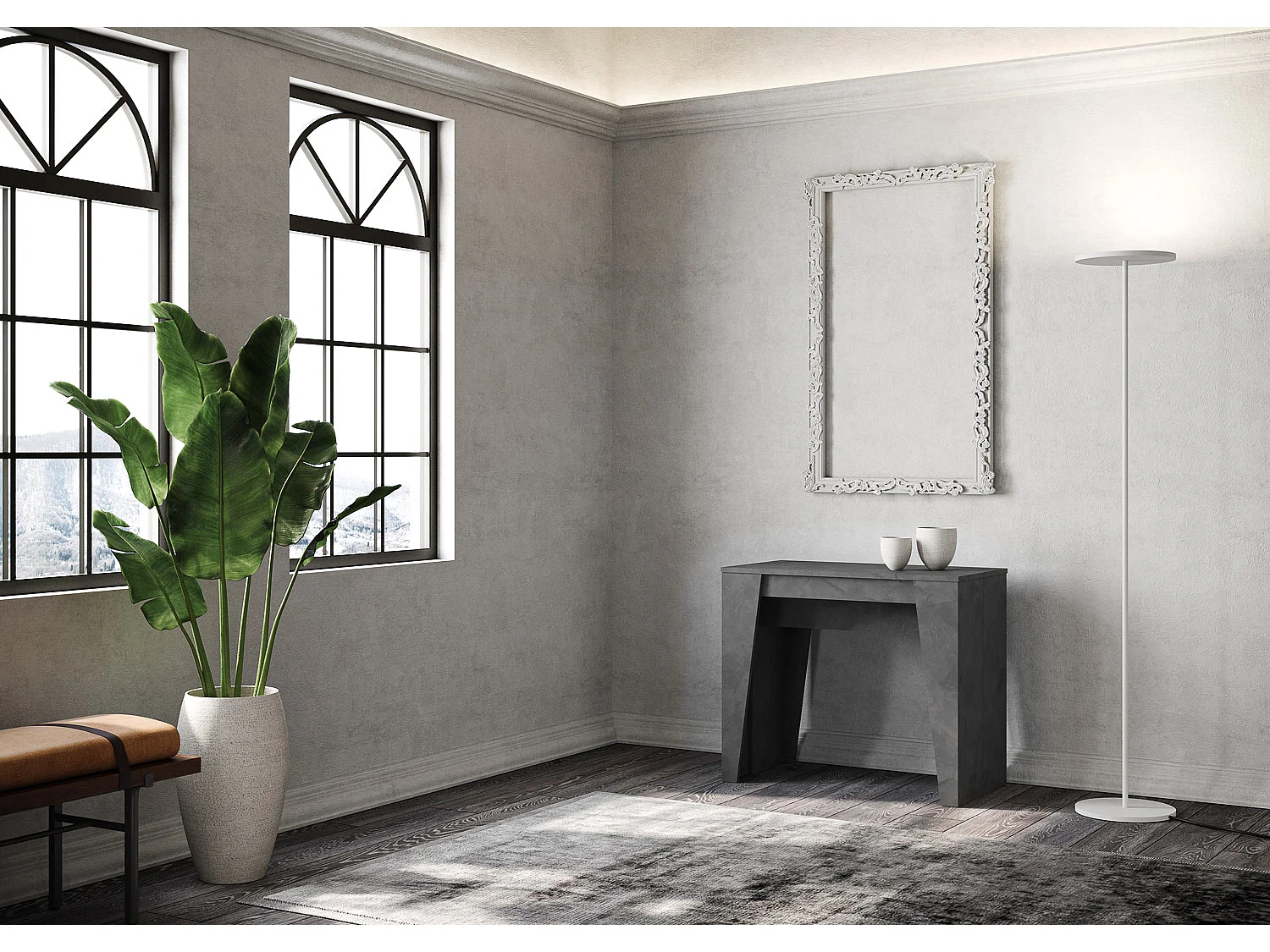 Mesa consola extensível 90x48/308 cm Anvar antracite espatulado