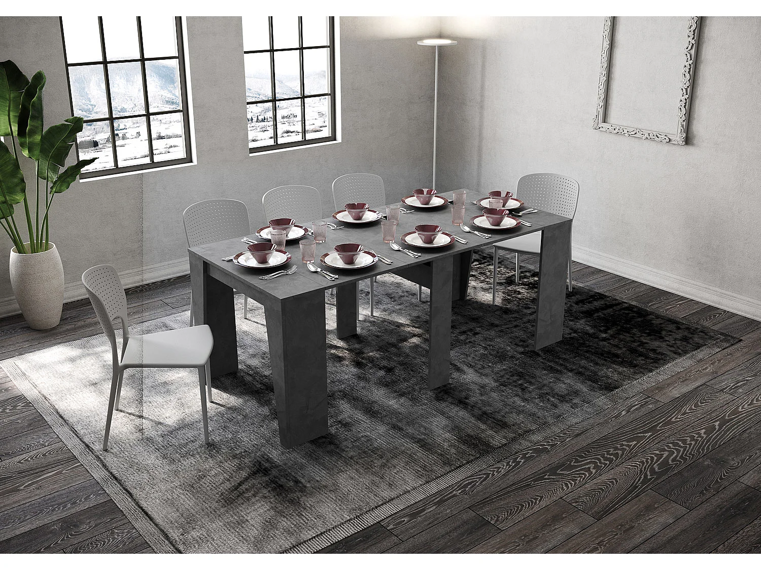 Console extensible 90x48/308 cm Anvar anthracite spatulé