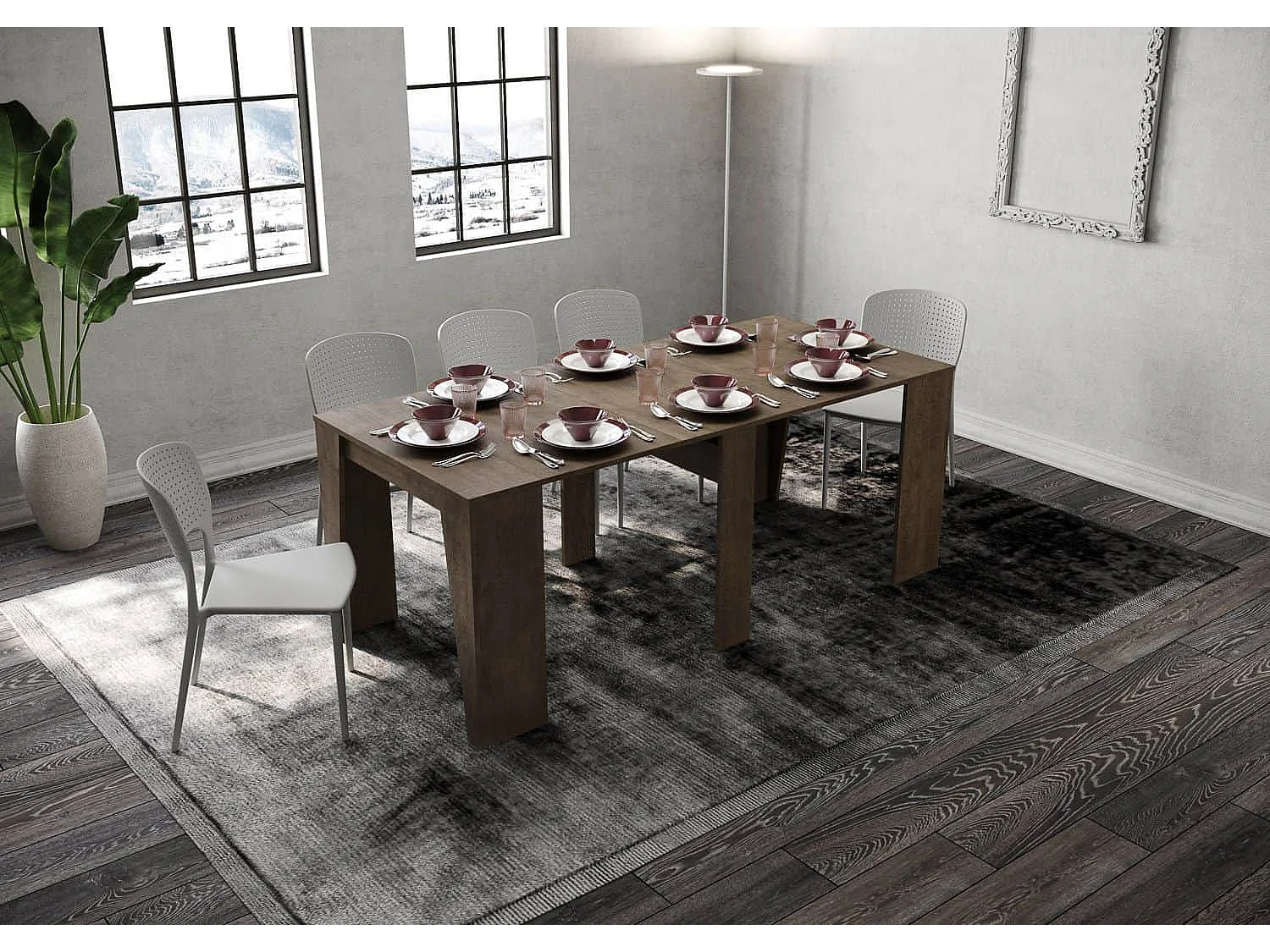 Uitschuifbare sidetable 90x48/204 cm Anvar Small walnoot