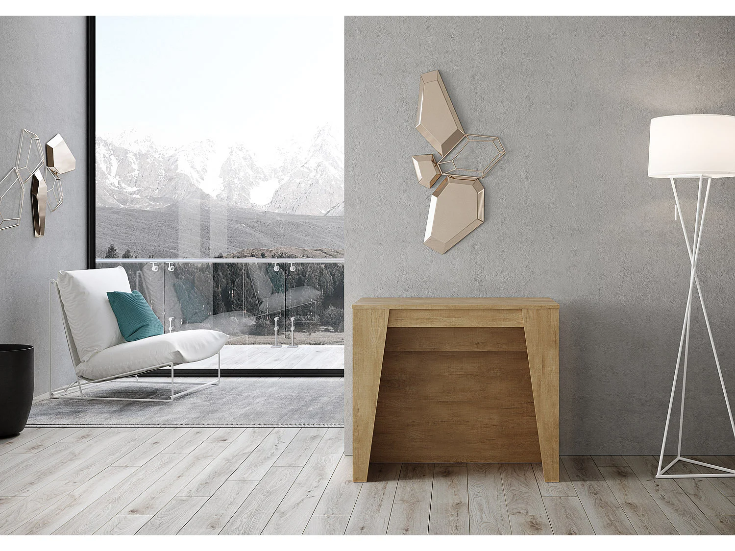 Consolle allungabile 90x48/296 cm Bakari quercia natura allunghe interne