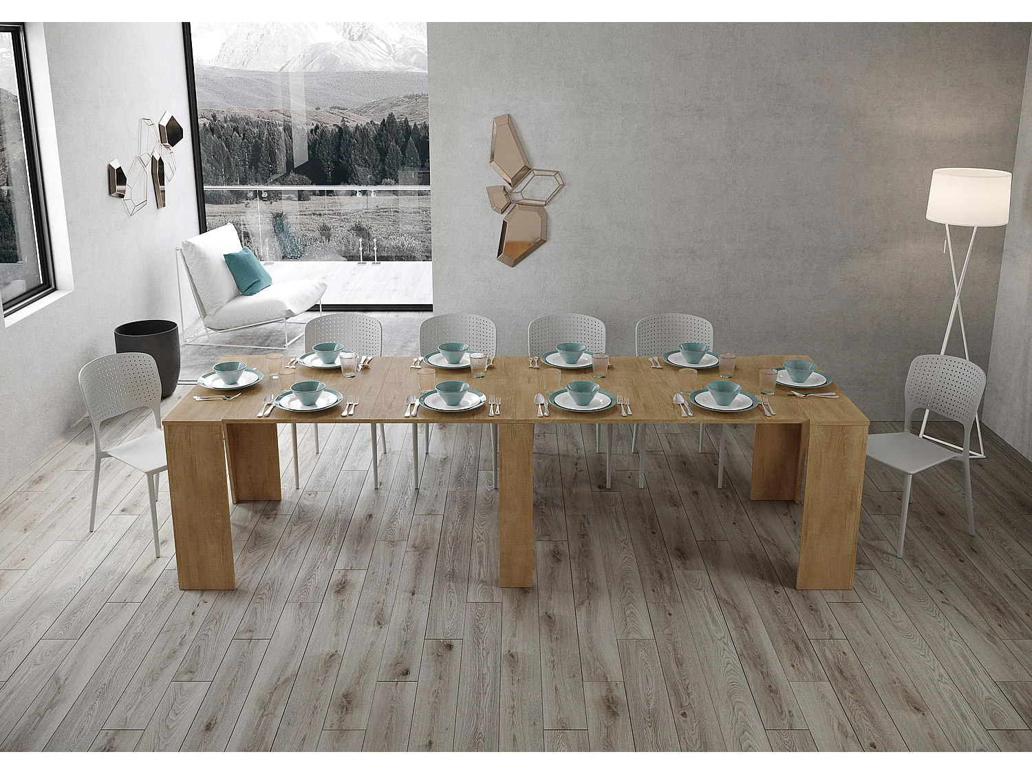 Consolle allungabile 90x48/296 cm Bakari quercia natura allunghe interne